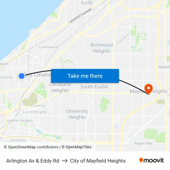 Arlington Av & Eddy Rd to City of Mayfield Heights map