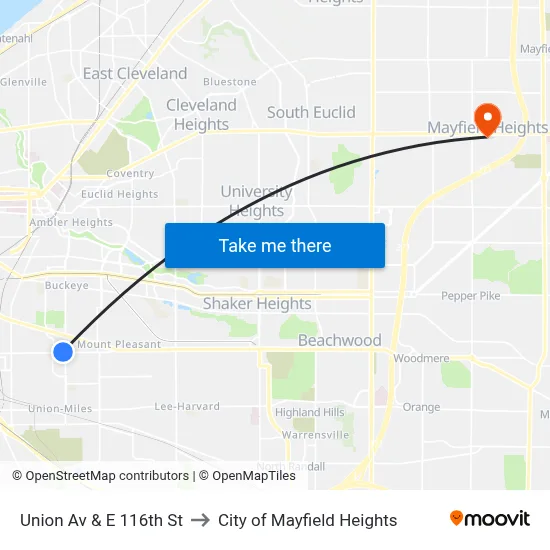 Union Av & E 116th St to City of Mayfield Heights map