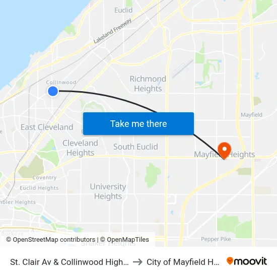 St. Clair Av & Collinwood High School to City of Mayfield Heights map