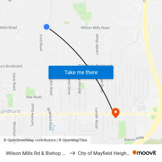 Wilson Mills Rd & Bishop Rd to City of Mayfield Heights map