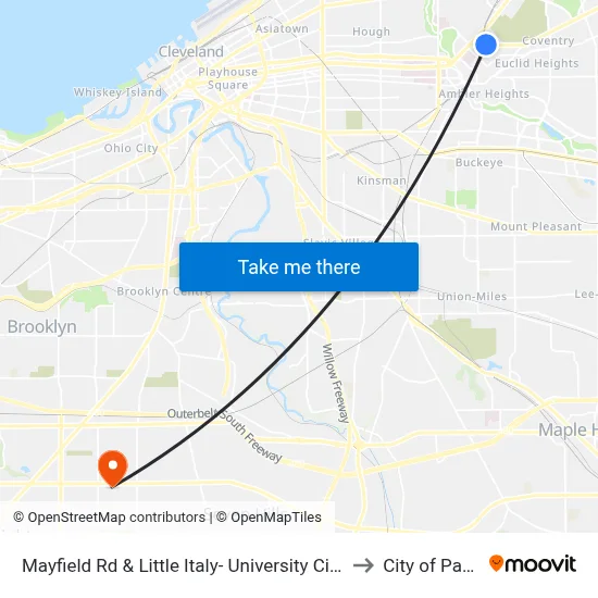 Mayfield Rd & Little Italy- University Circle Stn to City of Parma map