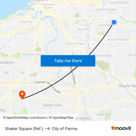Shaker Square (Ref.) to City of Parma map