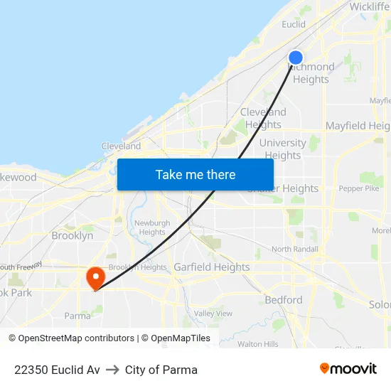 22350 Euclid Av to City of Parma map