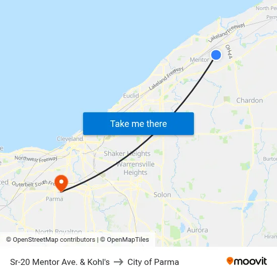 Sr-20 Mentor Ave. & Kohl's to City of Parma map