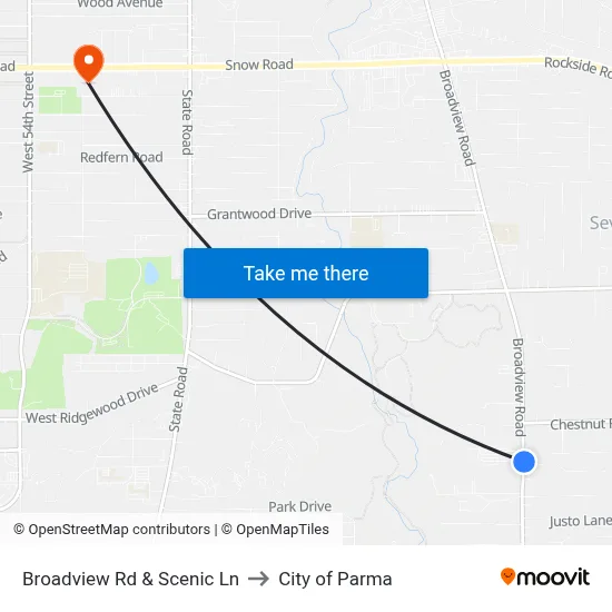 Broadview Rd & Scenic Ln to City of Parma map
