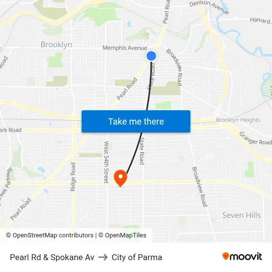 Pearl Rd & Spokane Av to City of Parma map
