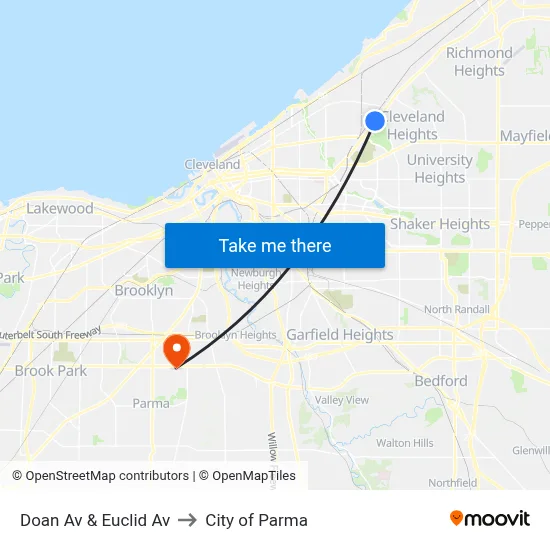 Doan Av & Euclid Av to City of Parma map