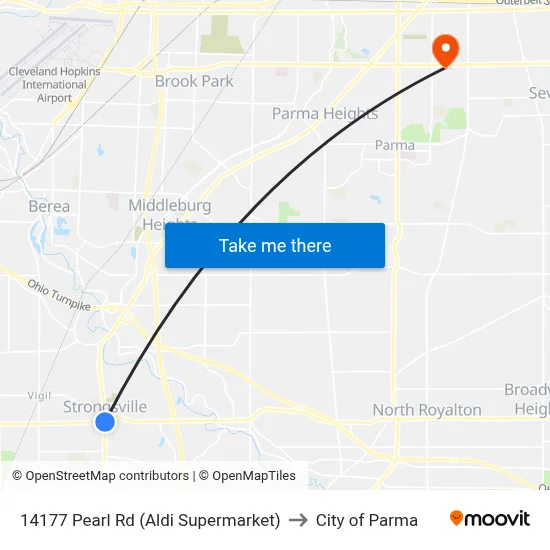 14177 Pearl Rd (Aldi Supermarket) to City of Parma map
