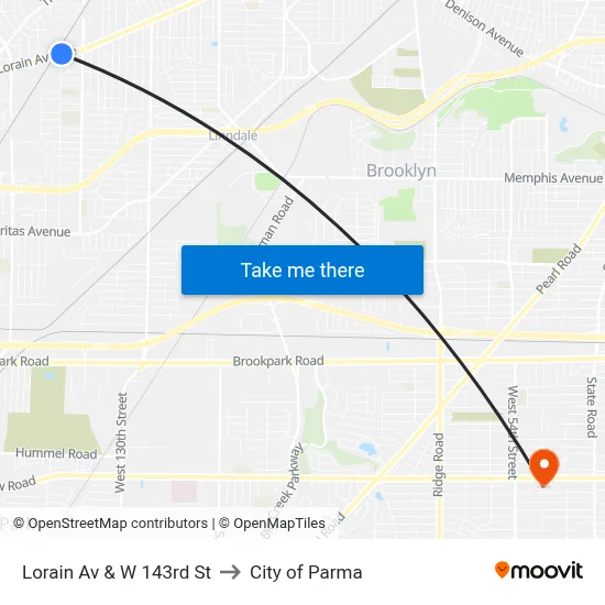 Lorain Av & W 143rd St to City of Parma map
