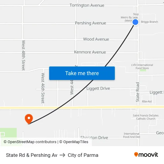 State Rd & Pershing Av to City of Parma map