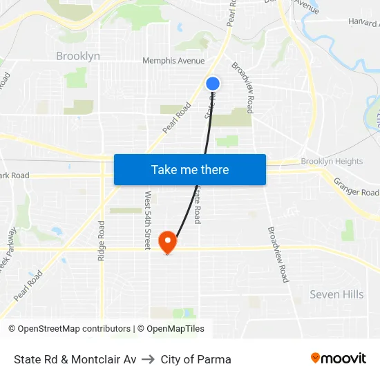 State Rd & Montclair Av to City of Parma map
