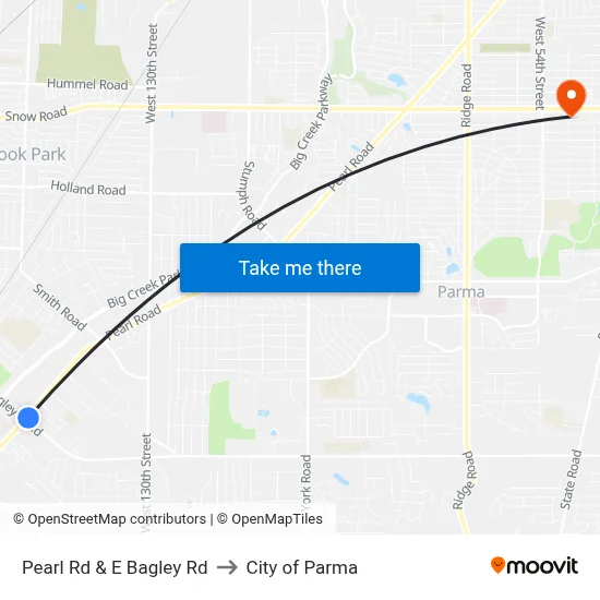 Pearl Rd & E Bagley Rd to City of Parma map
