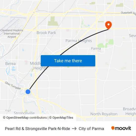 Pearl Rd & Strongsville Park-N-Ride to City of Parma map