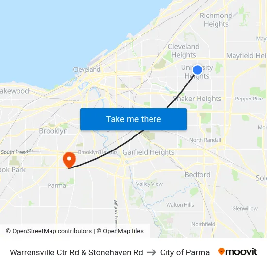 Warrensville Ctr Rd & Stonehaven Rd to City of Parma map