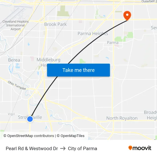 Pearl Rd & Westwood Dr to City of Parma map