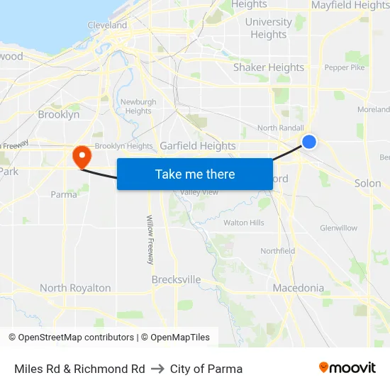 Miles Rd & Richmond Rd to City of Parma map