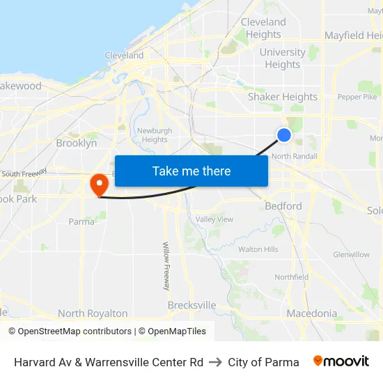 Harvard Av & Warrensville Center Rd to City of Parma map