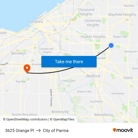 3625 Orange Pl to City of Parma map