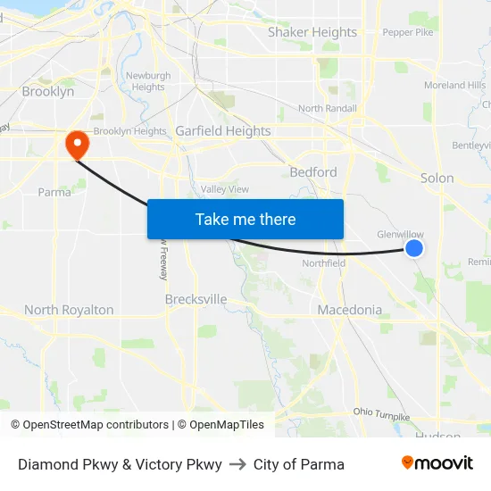 Diamond Pkwy & Victory Pkwy to City of Parma map