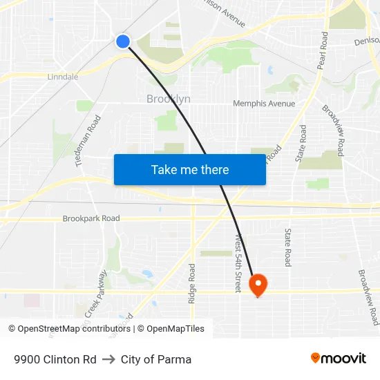 9900 Clinton Rd to City of Parma map