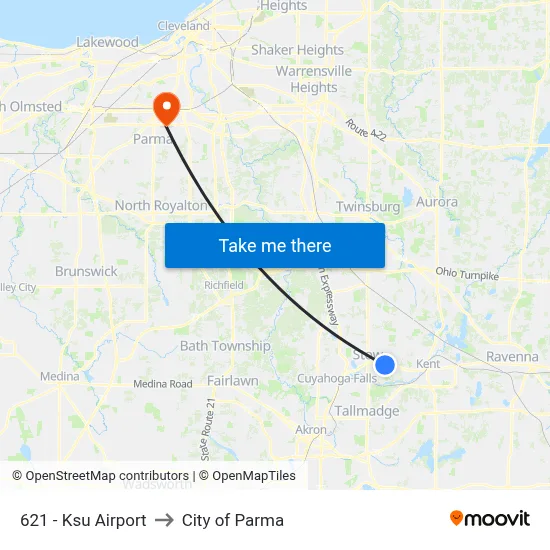 621 - Ksu Airport to City of Parma map