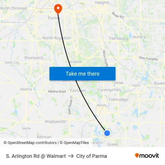 S. Arlington Rd @ Walmart to City of Parma map