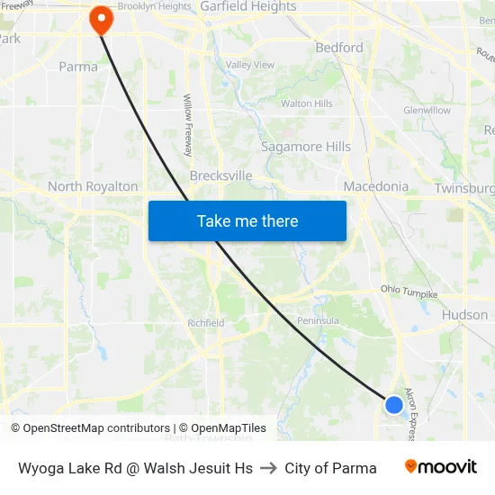 Wyoga Lake Rd @ Walsh Jesuit Hs to City of Parma map