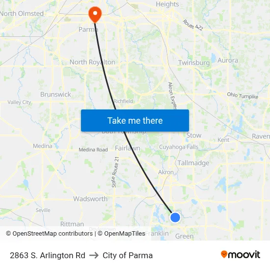 2863 S. Arlington Rd to City of Parma map