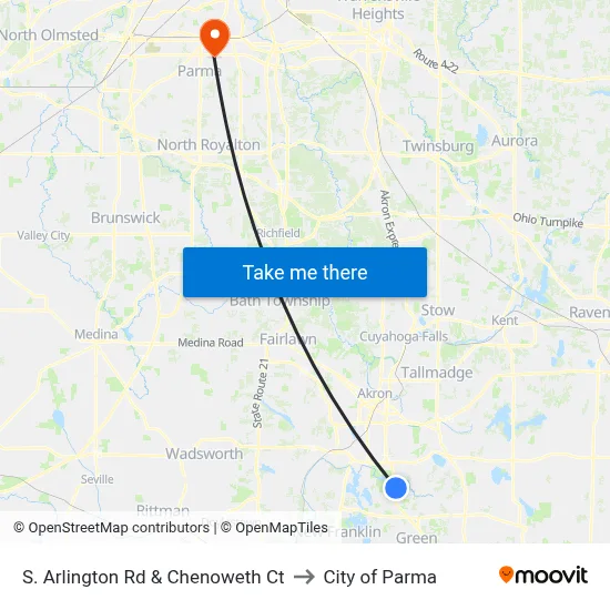 S. Arlington Rd & Chenoweth Ct to City of Parma map