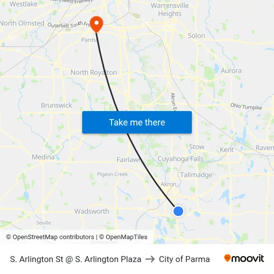 S. Arlington St @ S. Arlington Plaza to City of Parma map