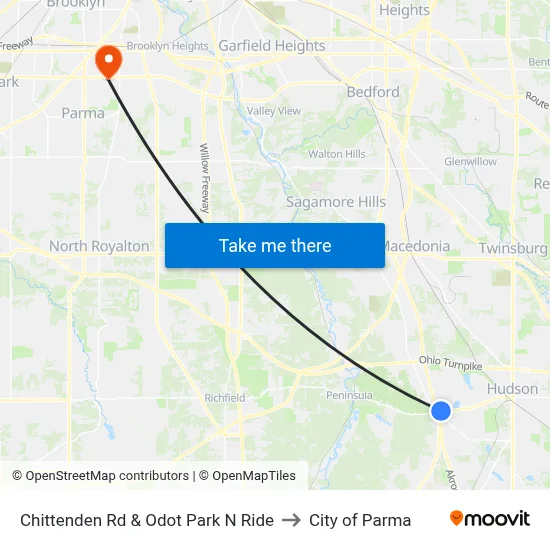 Chittenden Rd & Odot Park N Ride to City of Parma map