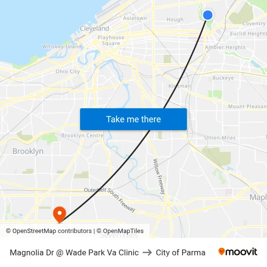 Magnolia Dr @ Wade Park Va Clinic to City of Parma map