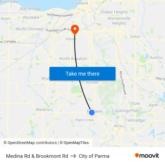 Medina Rd & Brookmont Rd to City of Parma map