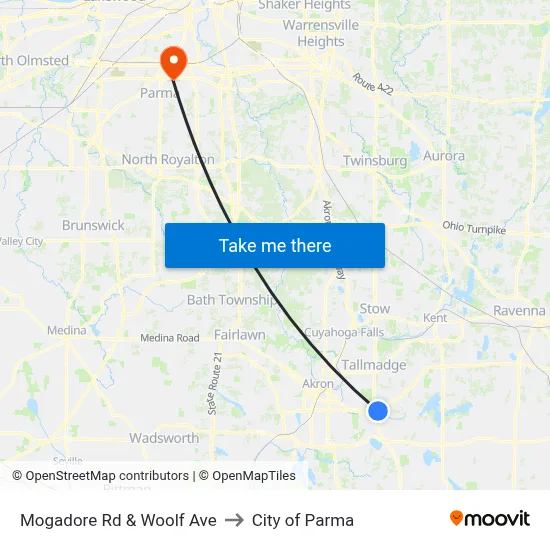 Mogadore Rd & Woolf Ave to City of Parma map