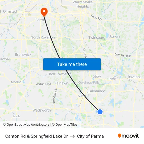 Canton Rd & Springfield Lake Dr to City of Parma map