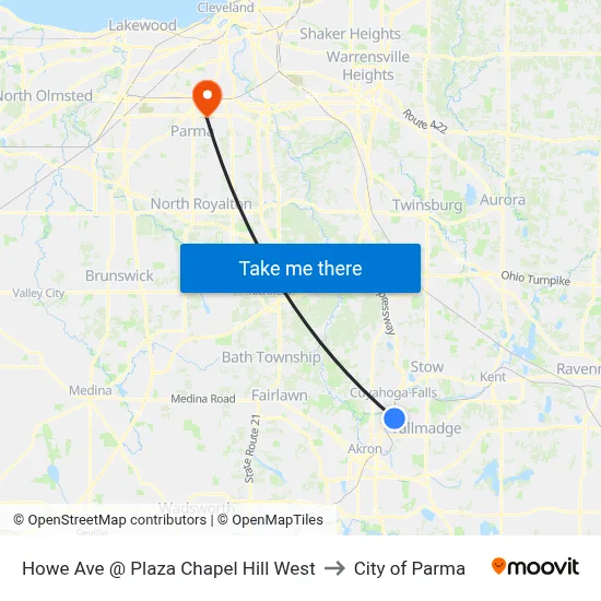 Howe Ave @ Plaza Chapel Hill West to City of Parma map