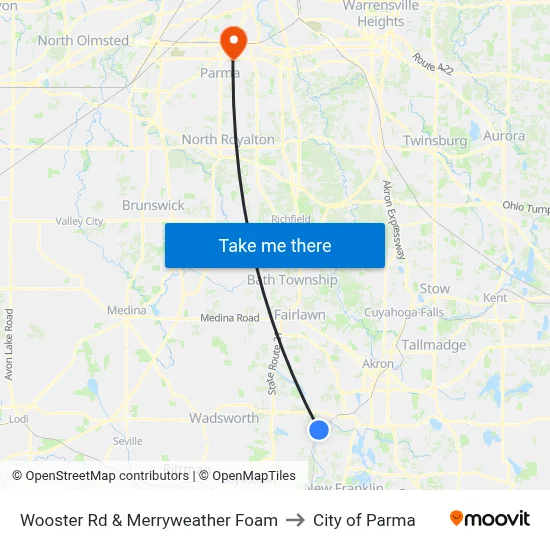 Wooster Rd &  Merryweather Foam to City of Parma map