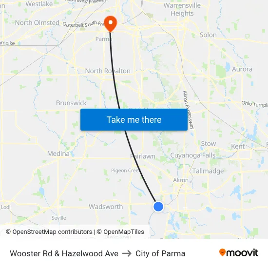 Wooster Rd & Hazelwood Ave to City of Parma map
