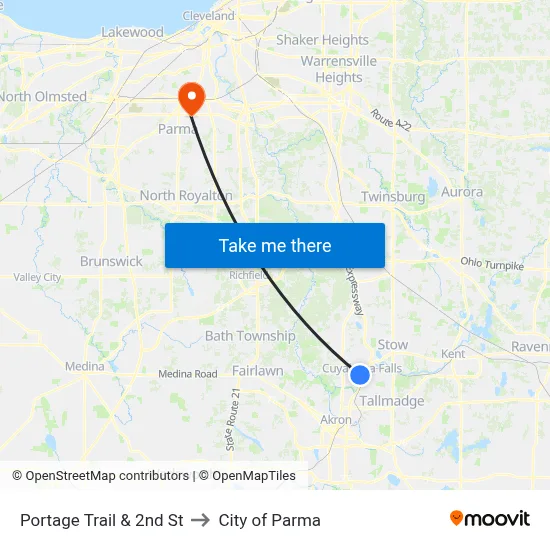 Portage Trail & 2nd St to City of Parma map