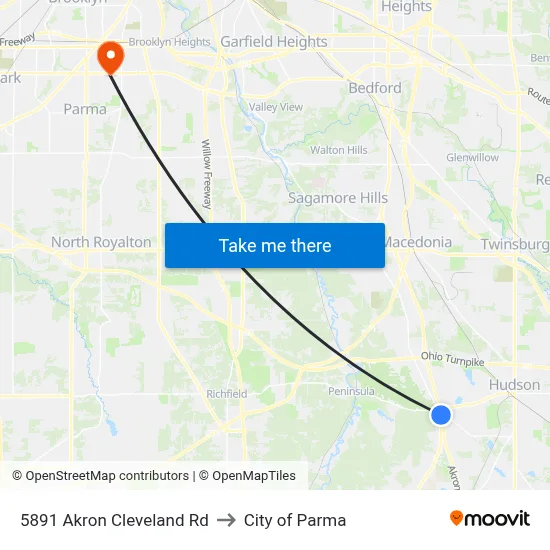 5891 Akron Cleveland Rd to City of Parma map