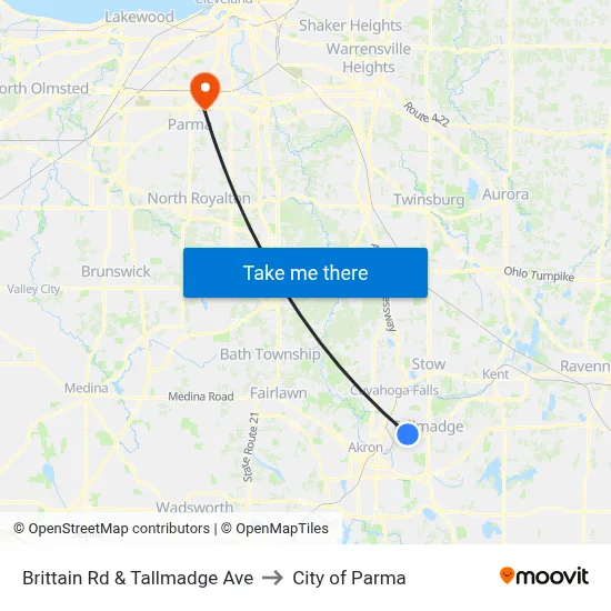 Brittain Rd & Tallmadge Ave to City of Parma map