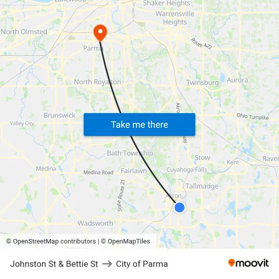 Johnston St & Bettie St to City of Parma map