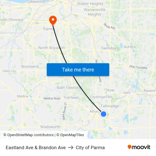 Eastland Ave & Brandon Ave to City of Parma map