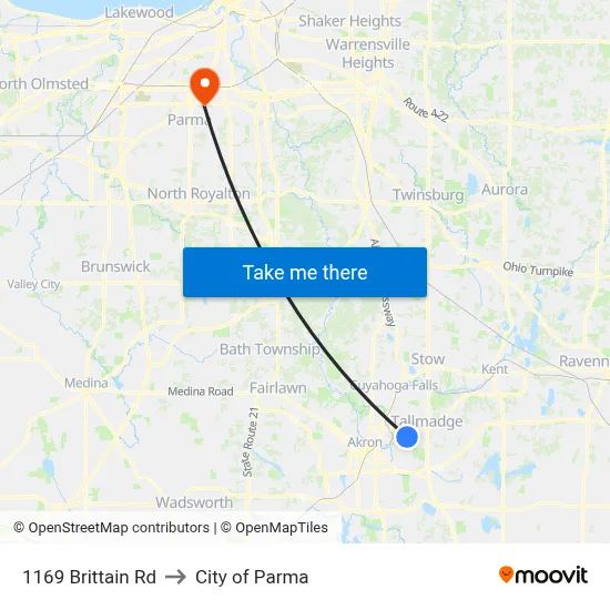 1169 Brittain Rd to City of Parma map