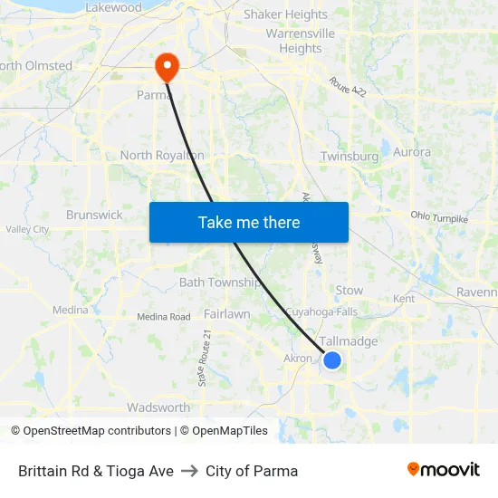 Brittain Rd & Tioga Ave to City of Parma map