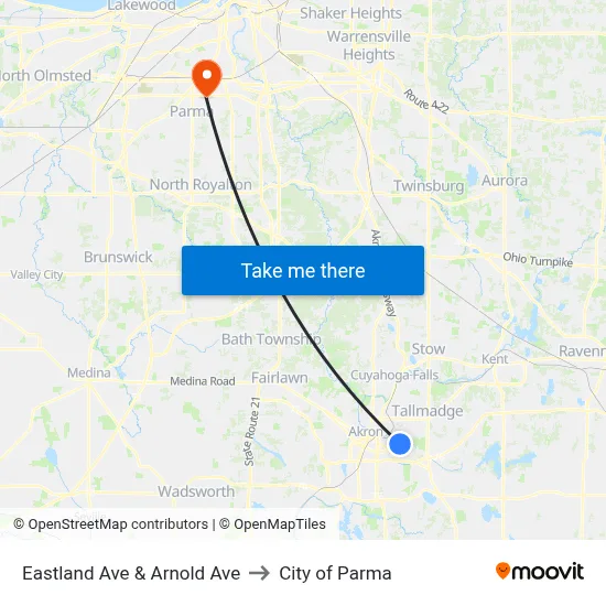 Eastland Ave & Arnold Ave to City of Parma map