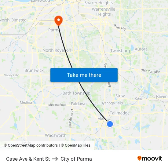 Case Ave & Kent St to City of Parma map