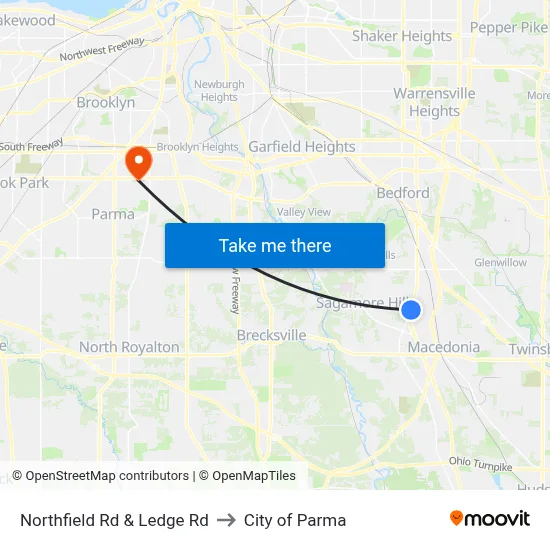 Northfield Rd & Ledge Rd to City of Parma map