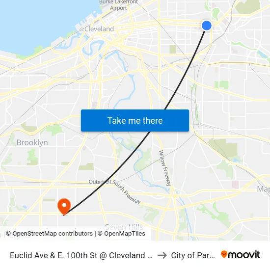 Euclid Ave  & E. 100th St @ Cleveland Clinic to City of Parma map