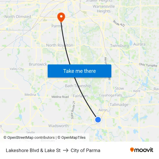 Lakeshore Blvd & Lake St to City of Parma map